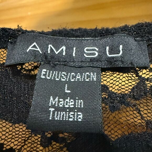 Amisu size L Black Lace Sleeveless Top with Bow - Picture 3 of 6